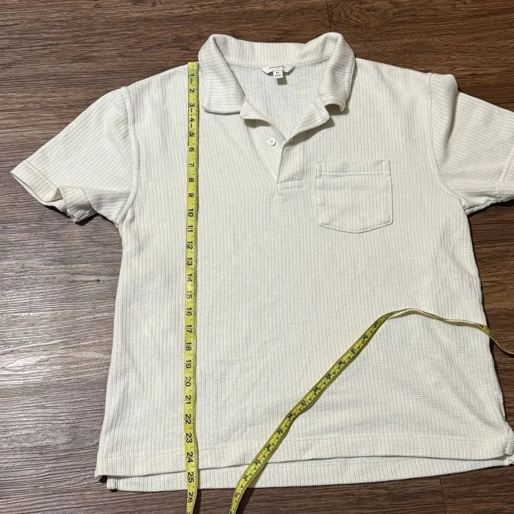 Banana Republic Men's Texture Striped Cream Polo Shirt With Pocket Size Medium